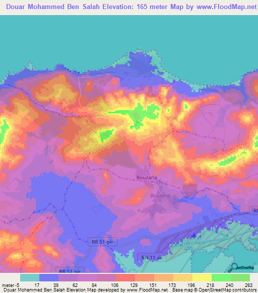 Douar Mohammed Ben Salah,Tunisia Elevation Map