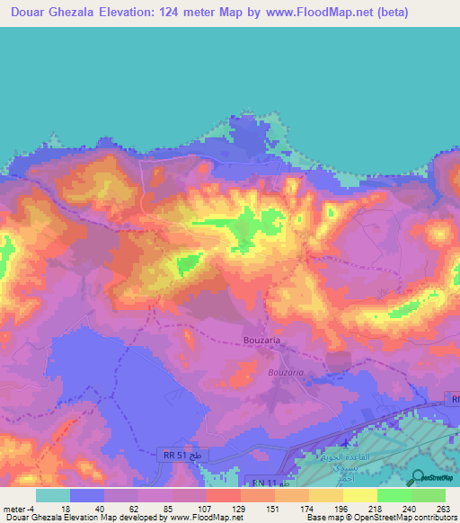 Douar Ghezala,Tunisia Elevation Map