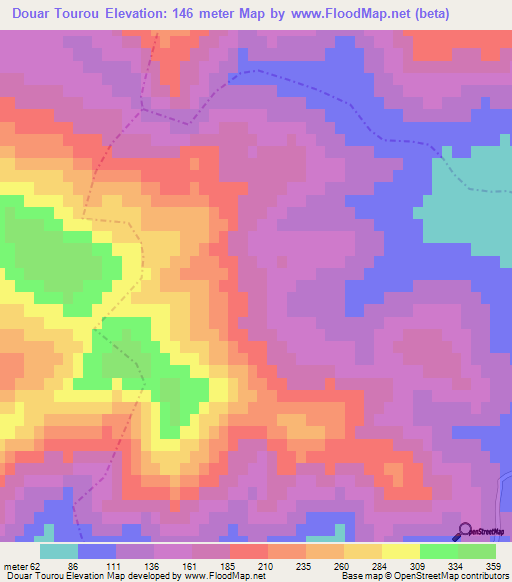 Douar Tourou,Tunisia Elevation Map