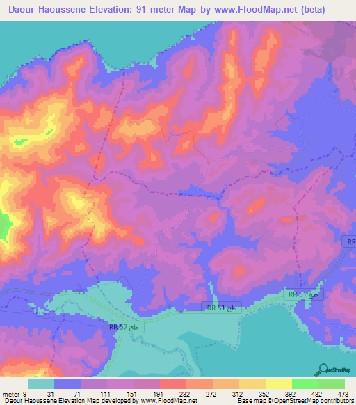 Daour Haoussene,Tunisia Elevation Map