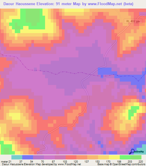 Daour Haoussene,Tunisia Elevation Map