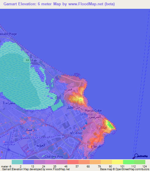 Gamart,Tunisia Elevation Map