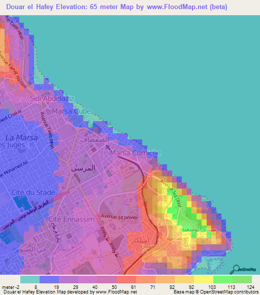 Douar el Hafey,Tunisia Elevation Map