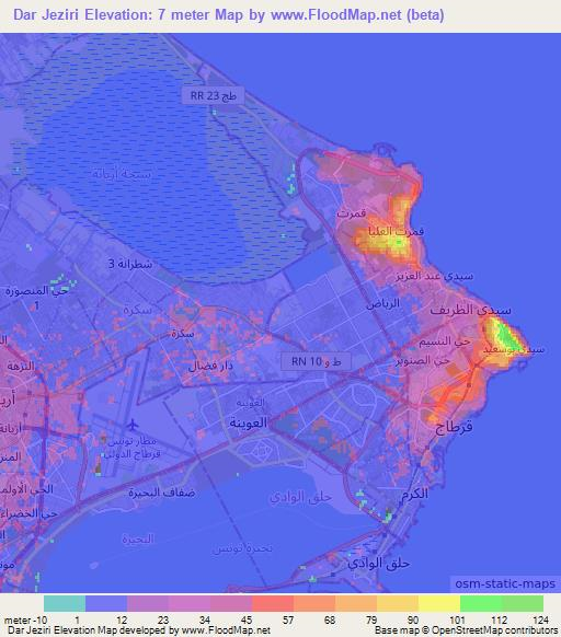 Dar Jeziri,Tunisia Elevation Map
