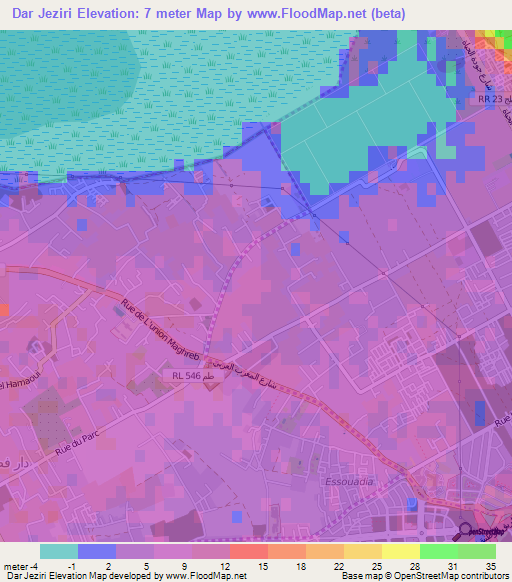 Dar Jeziri,Tunisia Elevation Map