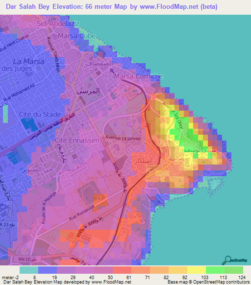 Dar Salah Bey,Tunisia Elevation Map