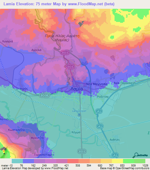 Lamia,Greece Elevation Map