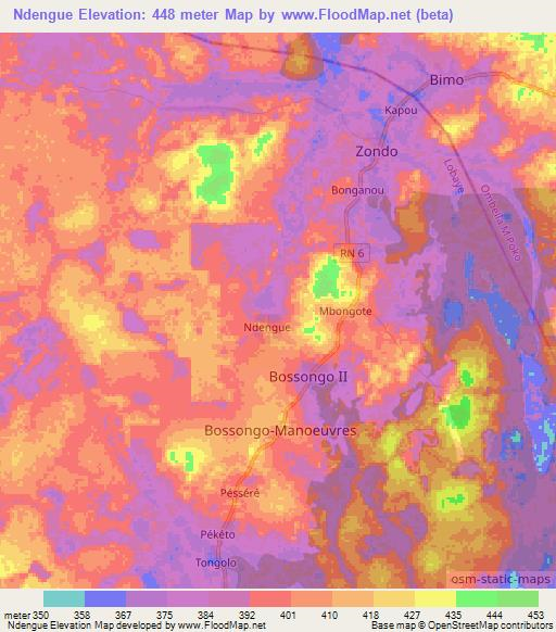 Ndengue,Central African Republic Elevation Map