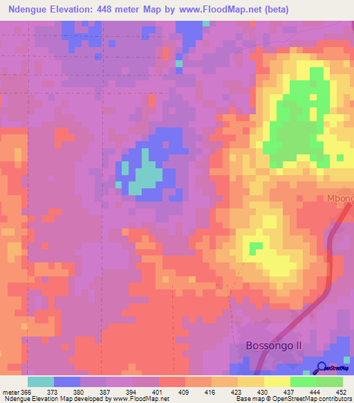 Ndengue,Central African Republic Elevation Map