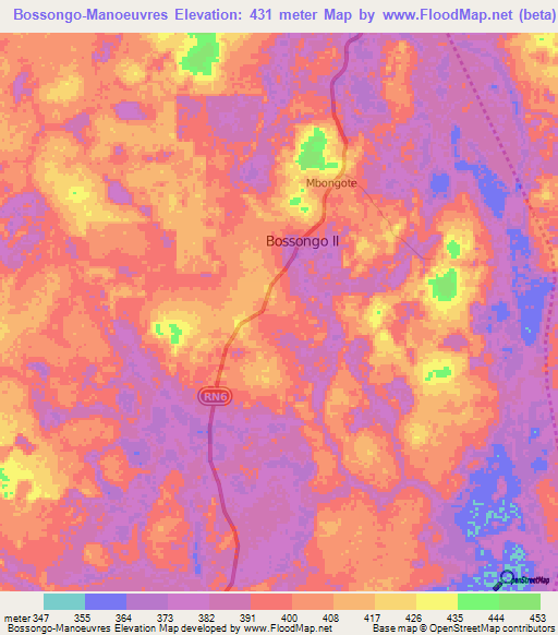 Bossongo-Manoeuvres,Central African Republic Elevation Map