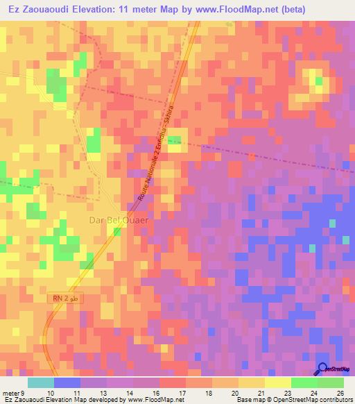 Ez Zaouaoudi,Tunisia Elevation Map