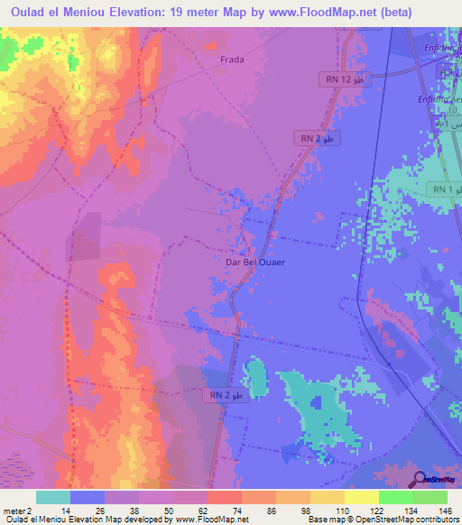 Oulad el Meniou,Tunisia Elevation Map