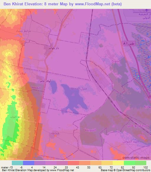 Ben Khirat,Tunisia Elevation Map