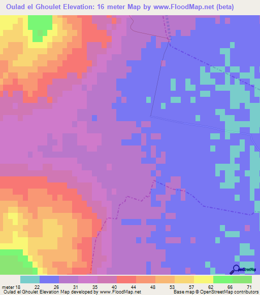 Oulad el Ghoulet,Tunisia Elevation Map