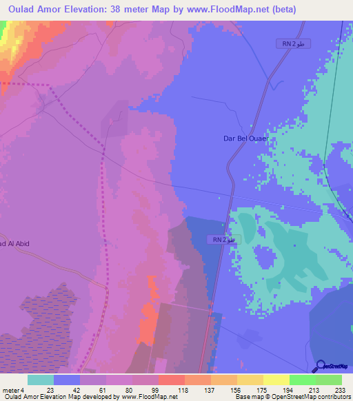 Oulad Amor,Tunisia Elevation Map