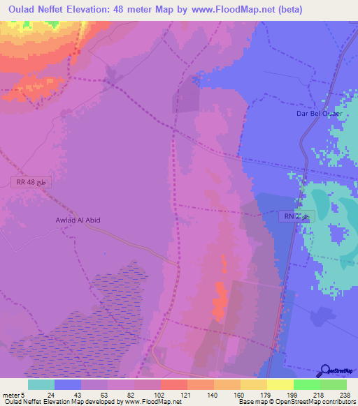 Oulad Neffet,Tunisia Elevation Map
