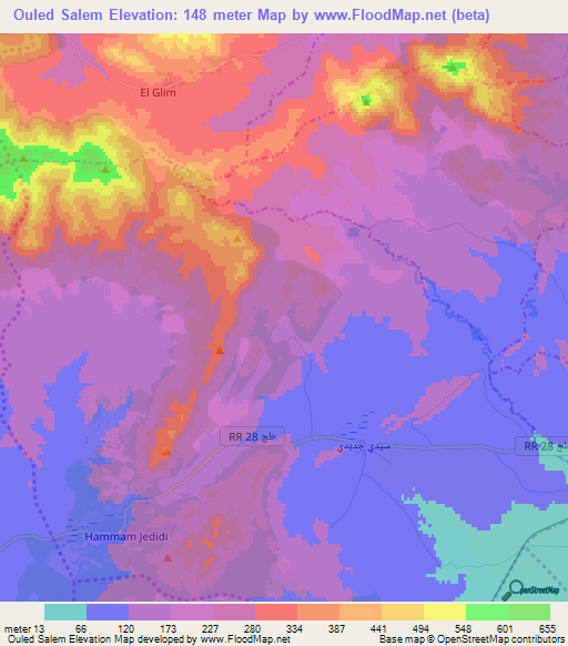 Ouled Salem,Tunisia Elevation Map