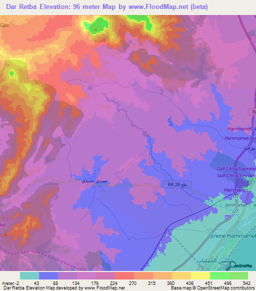 Dar Retba,Tunisia Elevation Map