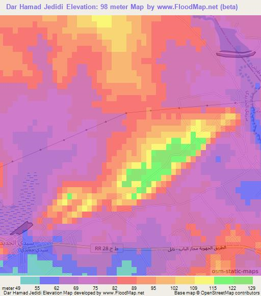 Dar Hamad Jedidi,Tunisia Elevation Map