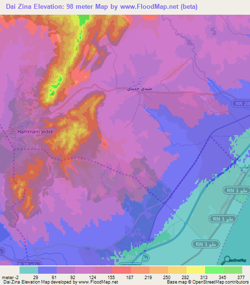 Dai Zina,Tunisia Elevation Map