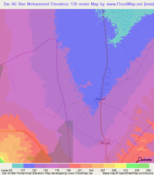 Dar Ali Ben Mohammed,Tunisia Elevation Map