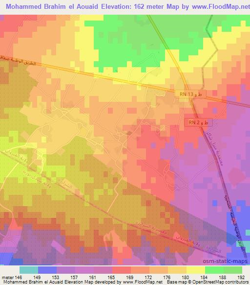 Mohammed Brahim el Aouaid,Tunisia Elevation Map