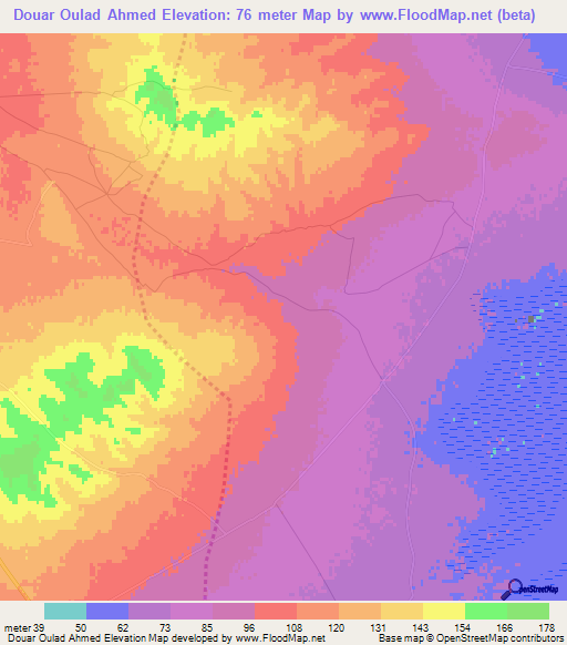 Douar Oulad Ahmed,Tunisia Elevation Map