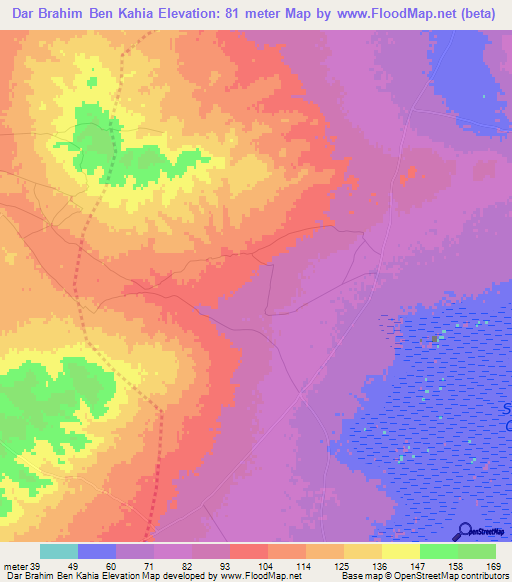 Dar Brahim Ben Kahia,Tunisia Elevation Map