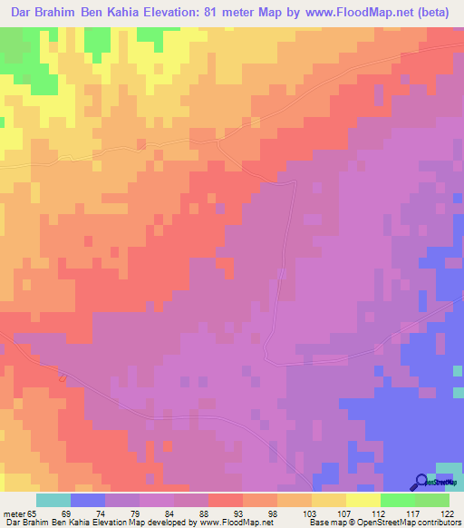 Dar Brahim Ben Kahia,Tunisia Elevation Map