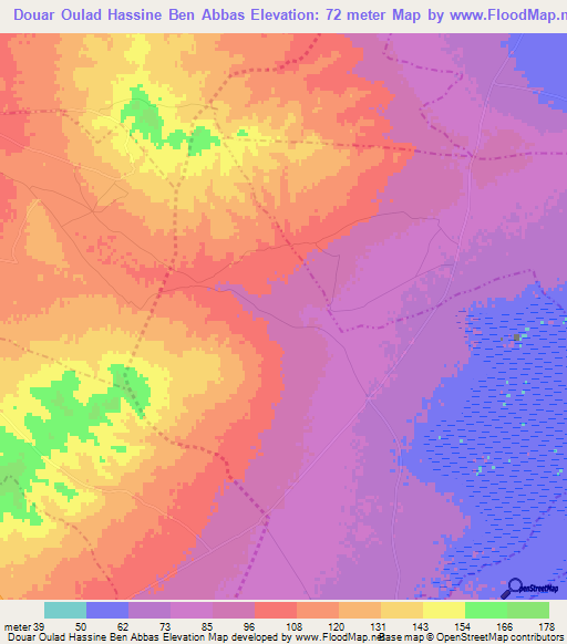 Douar Oulad Hassine Ben Abbas,Tunisia Elevation Map