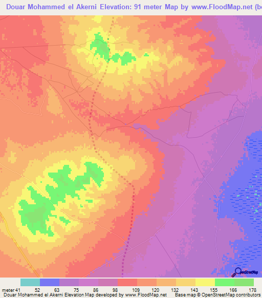 Douar Mohammed el Akerni,Tunisia Elevation Map
