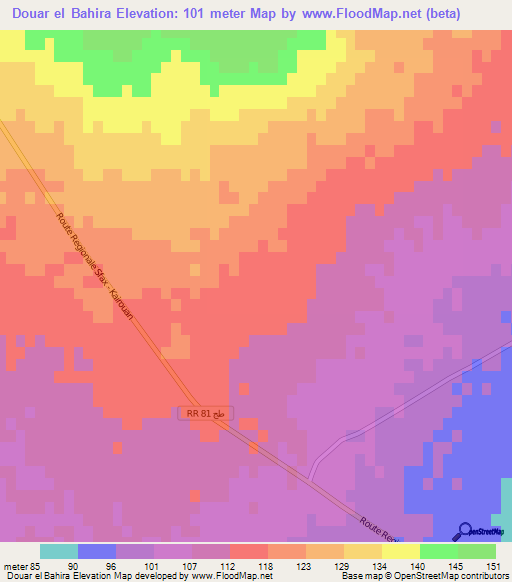 Douar el Bahira,Tunisia Elevation Map