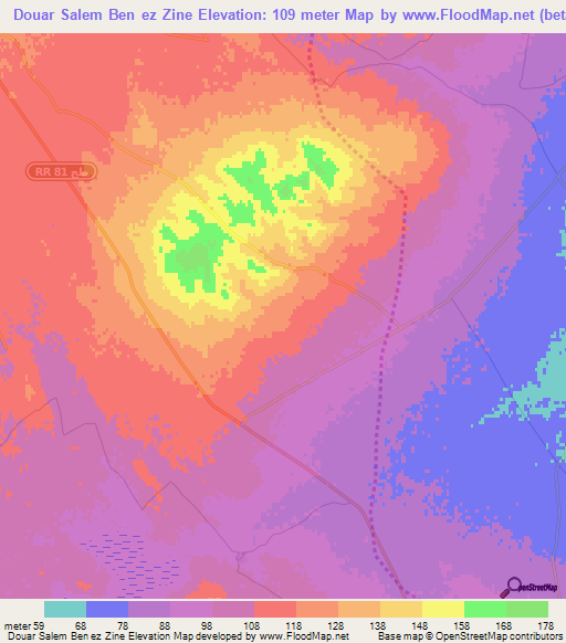 Douar Salem Ben ez Zine,Tunisia Elevation Map