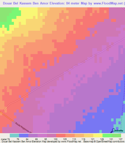 Douar Bel Kassem Ben Amor,Tunisia Elevation Map