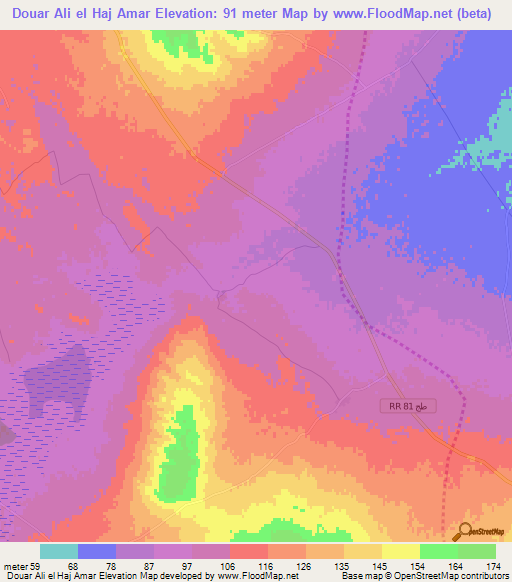 Douar Ali el Haj Amar,Tunisia Elevation Map