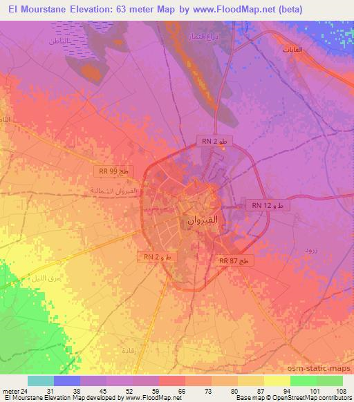 El Mourstane,Tunisia Elevation Map