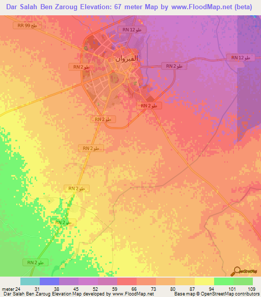 Dar Salah Ben Zaroug,Tunisia Elevation Map