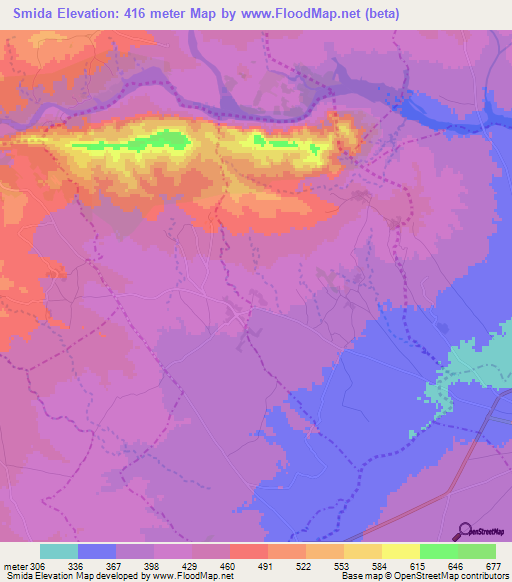 Smida,Tunisia Elevation Map