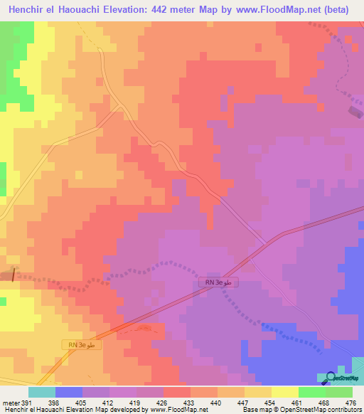 Henchir el Haouachi,Tunisia Elevation Map