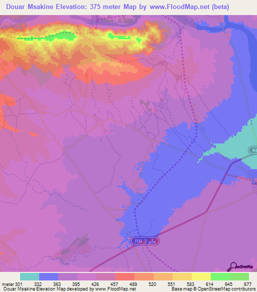 Douar Msakine,Tunisia Elevation Map
