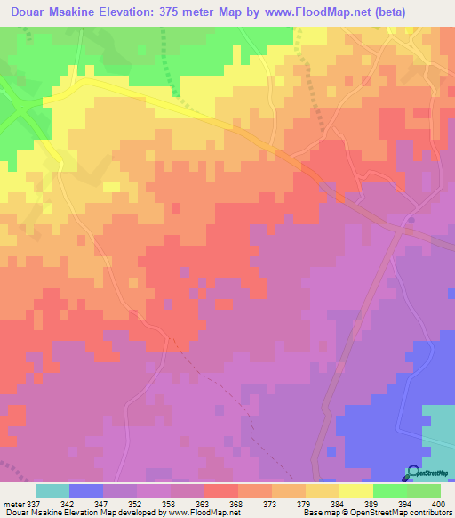 Douar Msakine,Tunisia Elevation Map