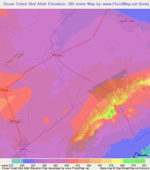 Douar Ouled Abd Allah,Tunisia Elevation Map