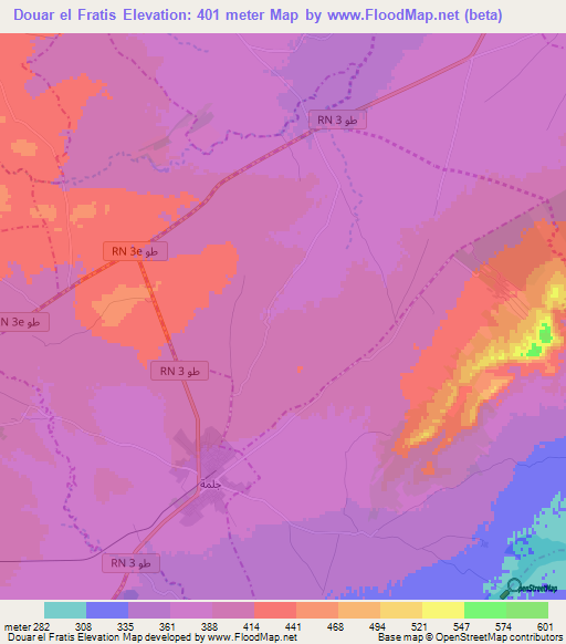 Douar el Fratis,Tunisia Elevation Map