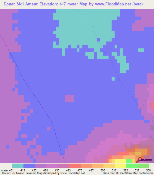 Douar Sidi Ameur,Tunisia Elevation Map