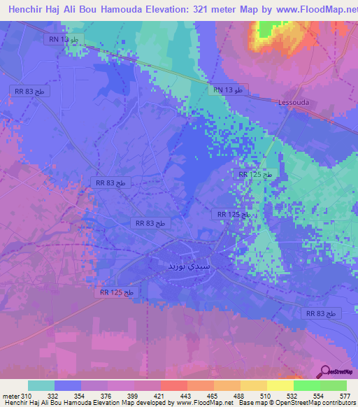 Henchir Haj Ali Bou Hamouda,Tunisia Elevation Map
