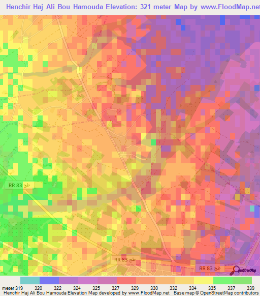 Henchir Haj Ali Bou Hamouda,Tunisia Elevation Map