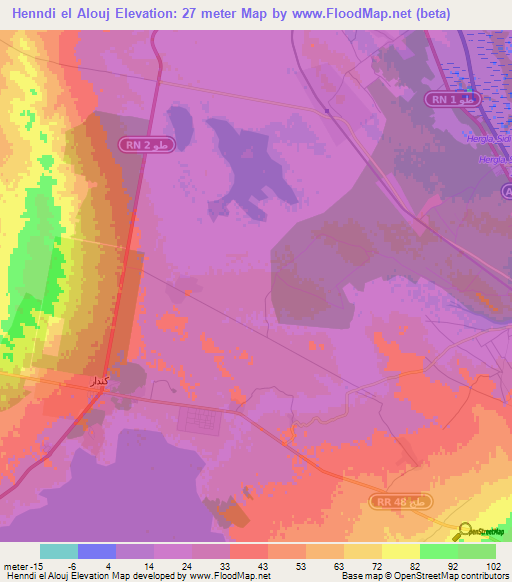 Henndi el Alouj,Tunisia Elevation Map
