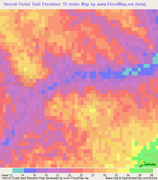 Henndi Oulad Said,Tunisia Elevation Map
