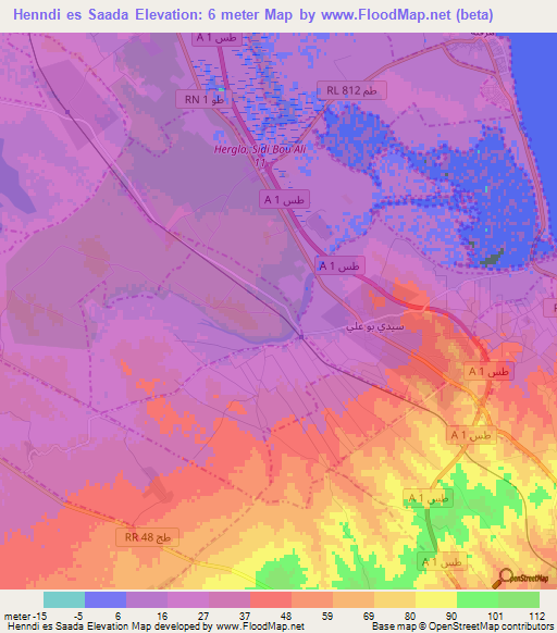 Henndi es Saada,Tunisia Elevation Map