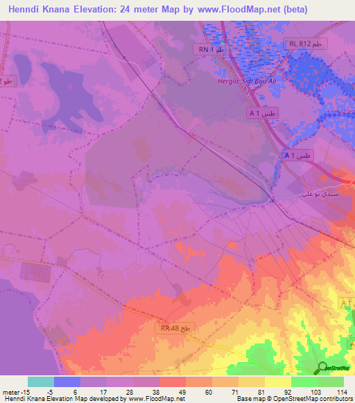 Henndi Knana,Tunisia Elevation Map